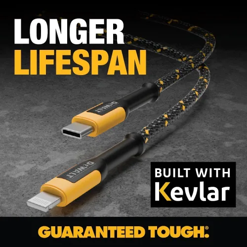 Miniatura 3 de DEWALT Cable USB a Lightning de alta resistencia [certificado Apple MFi] cargador duradero para iPhone, cables Lightning, cable de carga rápida