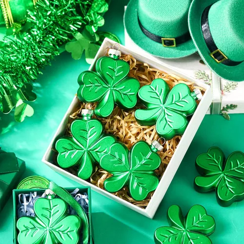 Miniatura 6 de Aurelema 12 adornos grandes de trébol del día de San Patricio de 2.36 pulgadas para árbol, adornos de trébol verde irlandés, decoraciones