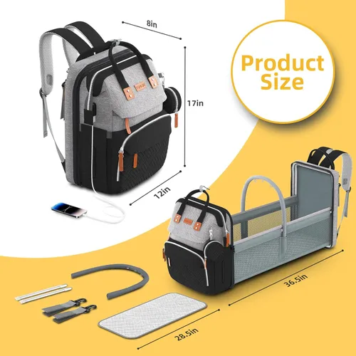 Miniatura 6 de ISMGN Mochila para pañales con estación de cambio, bolsa de pañales multifuncional, capacidad extra grande, bolsa de bebé, gris negro Negro puro