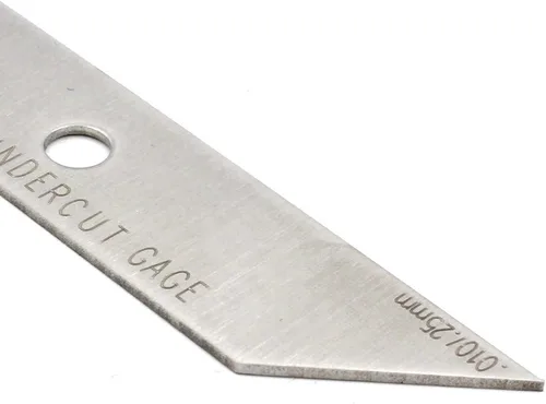 Miniatura 4 de Calibrador de soldadura con bloque de calibración de 2 piezas con herramientas de inspección de profundidad de corte inferior y lectura métrica.