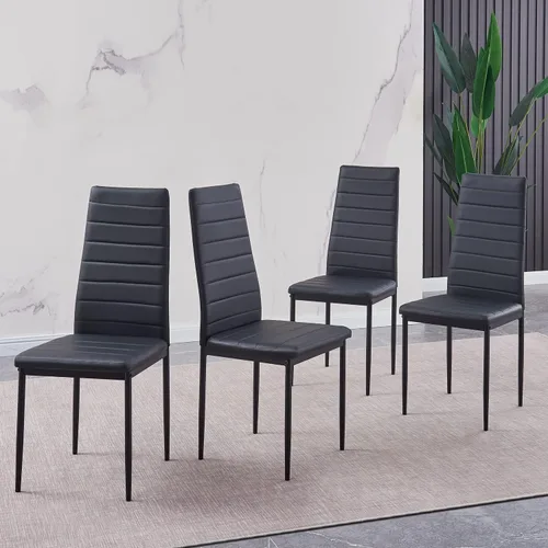 Miniatura 2 de Juego de 4 sillas de comedor, sillas de cocina, sillas laterales sin brazos para sala de estar, juego de 4 con marco de metal y patas (negro)