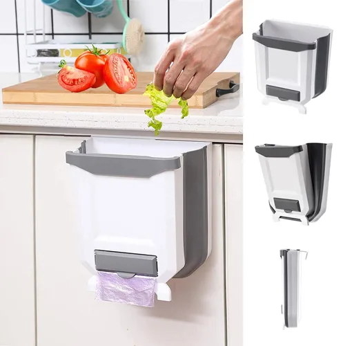 Miniatura 7 de Basurero Colgante de Cocina, Cubo de Basura Plegable para Cocina, Pequeño Cubo de Basura Colgante Plegable de Plástico de 2.4 Galones