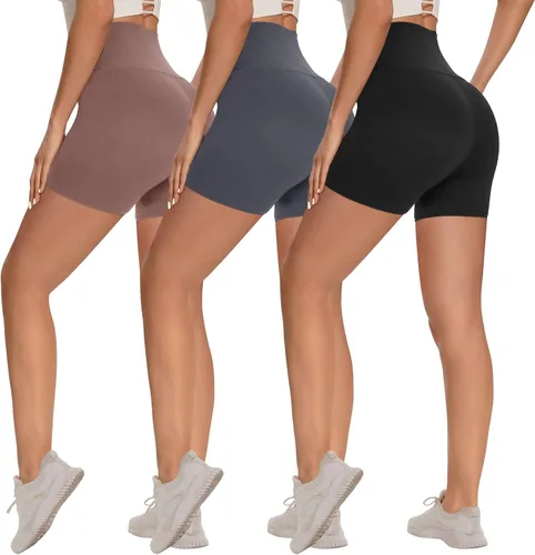 Paquete de 3 pantalones cortos de motociclista para mujer, 8, 5, 3 pulgadas, cintura alta, control de abdomen, entrenamiento, yoga, correr,