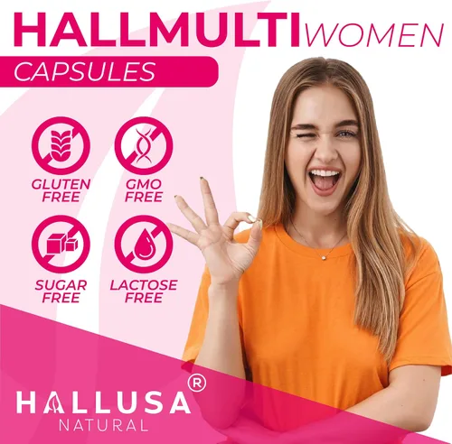 Miniatura 4 de HallMultiWomen - Multivitamínico para mujeres 60 cápsulas con biotina, zinc, magnesio, vitaminas A, C, D, E y complejo B Suplemento diario