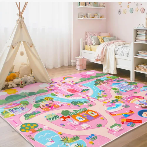 Miniatura 13 de Alfombra interactiva de juego para niños, de 4 x 6 pies, alfombra educativa para aprendizaje temprano con alfabeto, números, animales
