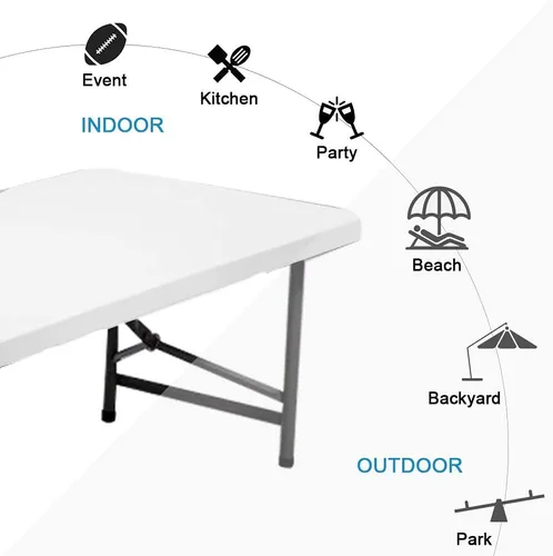 Miniatura 6 de Mesa de picnic de 4 pies, mesa plegable portátil plegable por la mitad, mesa de picnic de plástico para fiestas, comedor y campamento con asa