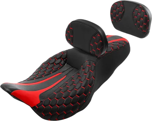 Miniatura 26 de Asiento de conductor, pasajero y piloto - SLMOTO Asiento de motocicleta de una pieza para 2 personas, compatible con Harley Touring Road King CVO