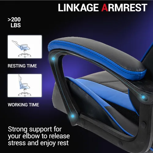 Miniatura 5 de Silla gamer de piel sintética con masaje, para PC y videojuegos, con soporte lumbar para hombres y mujeres, para el hogar y la oficina, altura Azul