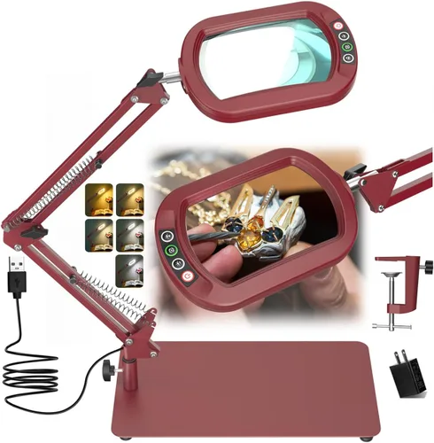 Miniatura 8 de Veemagni Lupa de Aumento 10X con Luz y Soporte, Vidrio Real Rectangular, 5 Modos de Color Regulables Lámpara de Escritorio LED 2 en 1 y Abrazadera