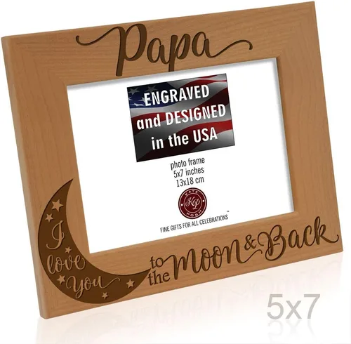 Miniatura 6 de KATE POSH Marco de fotos con grabado de madera natural Papa I Love You to the Moon and Back. El mejor abuelo de la historia, día del padre, regalos