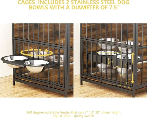Miniatura 3 de ROOMTEC Jaula para Perros Estilo Mueble para Perros Grandes de Interior Super Resistente y Duradera con 2 Cuencos de Acero Inoxidable