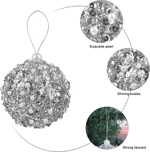 Miniatura 6 de Bolas de adorno de Navidad colgantes de 10.8 cm plateadas inastillables, juego de 4 unidades para árboles de Navidad y decoración festiva Plata
