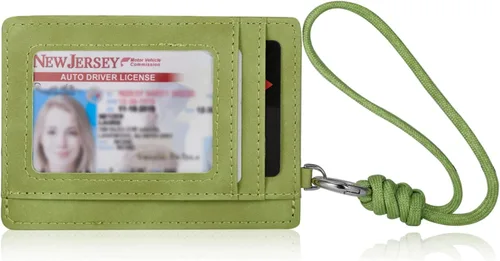 Cartera delgada minimalista con bolsillo frontal de cuero RFID para tarjetas de identificación para hombres y mujeres, con correa de cordón para