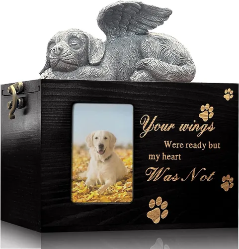 Miniatura 9 de Urna grande para perro para cenizas, caja de cremación funeraria negra con foto urna conmemorativa para mascotas con marco de fotos, caja