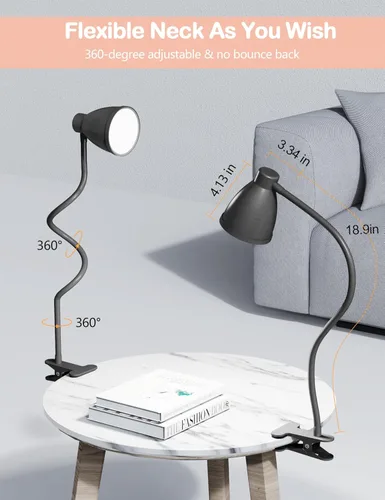 Miniatura 5 de BOHON Lámpara de Escritorio 5 Modos de Color 10 Niveles de Brillo Regulable Luz de Lectura 10W 38 LED Lámpara con Abrazadera con Temporizador