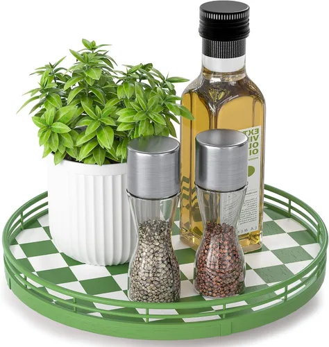Miniatura 72 de Marble Lazy Susan - Tocadiscos para mesa, bandeja redonda de mármol de grano de madera antigua de 10 pulgadas para mesa de comedor, encimera de Negro