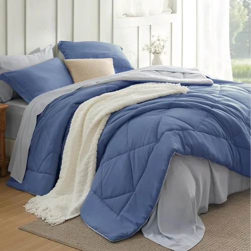 Miniatura 18 de Bedsure Juego de edredón tamaño King – Ropa de cama reversible de 7 piezas verde bosque, juego de cama tamaño King para todas las estaciones, cama
