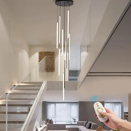 Miniatura 2 de HuisMier Candelabro LED Moderno, 10 Luces Lámpara Colgante Lineal Regulable Negra con Control Remoto, Candelabro para Techo Alto Altura Ajustable