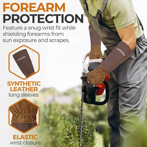 Miniatura 4 de HANDLANDY Guantes largos de jardinería para hombres y mujeres, guantes de poda de rosas de cuero de vaca - guantes tipo manopla transpirables