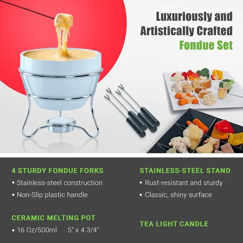 Miniatura 2 de Juego de tazones para fondue de chocolate con 4 tenedores de inmersión y soporte para velas de té, para el juego de fondue perfecto para servir