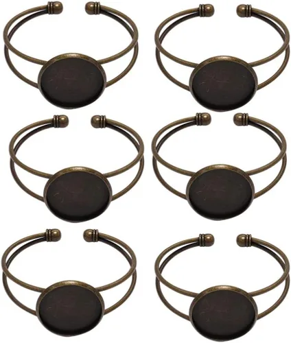Miniatura 17 de Exceart 6 unidades de pulseras con ajuste de cabujón redondo en blanco, bandejas de bisel ajustables, pulseras para bricolaje y fabricación de joyas
