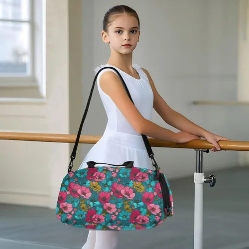Miniatura 6 de Buttercup Turquoise Fuschia Line Drawing Gym Duffel Bag with Shoes Compartment Large Capacity Travel Duffel Bag for Beach Swim Bags Pool Sports