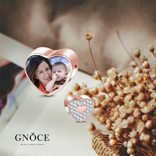 Miniatura 8 de GNOCE Custom Photo Charms Bead Heart Shaped Sterling Silver Personalized Charm With Cz fit Bracelet Necklace For Women Family Memorial Girls