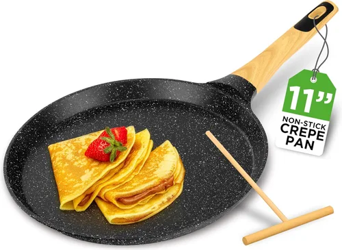 Miniatura 9 de NutriChef Juego de 2 sartenes antiadherentes para crepé, sartenes Dosa recubiertas de mármol de 11 pulgadas con esparcidores de madera, baquelita
