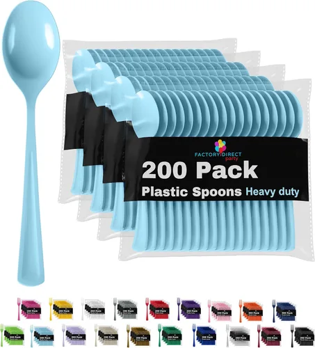 Miniatura 20 de Party Solids - Cubertería de plástico resistente, 200 piezas, cucharas desechables de plástico amarillas, cubiertos, cubiertos Amarillo