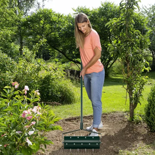 Miniatura 2 de IRONMAX Aireador de césped rodante, herramienta de empuje manual para despachar el suelo con mango ergonómico, herramienta de césped aireador