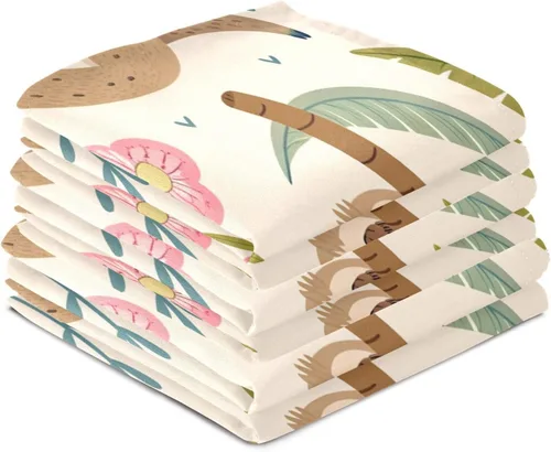 Miniatura 4 de Kigai Juego de 4 toallas de cocina, diseño de perezoso lindo altamente absorbente, paños de limpieza reutilizables, paños de cocina, toallas de mano
