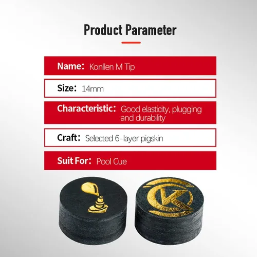 Miniatura 5 de KONLLEN Billar de billar de billar de 0.551 in, 8 capas de piel para taco profesional, accesorios de billar duraderos M Tip-5 piezas-6 capas