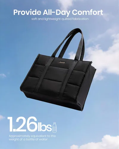 Miniatura 3 de LOVEVOOK Bolsa para laptop para mujer, bolsa de mano acolchada para el trabajo, maletín grande de computadora de 15.6 pulgadas para profesores, Beige