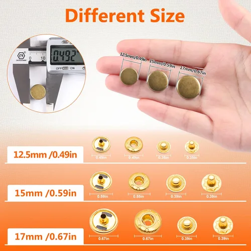 Miniatura 5 de Alritz Kits de botones a presión de cuero de 0.591 in con espaciador de martillo, 90 juegos de broches de presión de metal con 4 herramientas