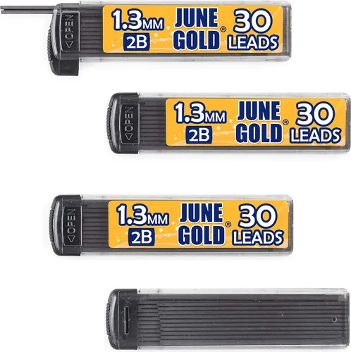 Miniatura 18 de June Gold 820 unidades, 0.3 mm 2B repuestos de plomo, 205 piezas por dispensador, grosor extra fino, plomo resistente a la rotura/grafito