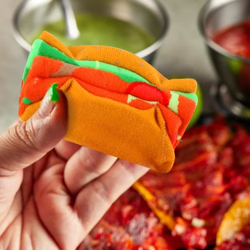 Miniatura 5 de AGRIMONY Divertidos calcetines con diseño de hamburguesa y hotdog con tacos y palomitas de maíz, calcetines de comida novedosos para cumpleaños