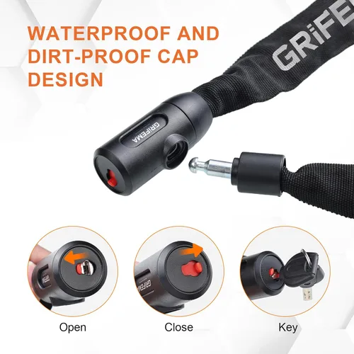 Miniatura 3 de GRIFEMA Candado de cadena para bicicleta con llave, cerradura antirrobo de bicicleta resistente, cadena de seguridad de acero endurecido de 4 pies