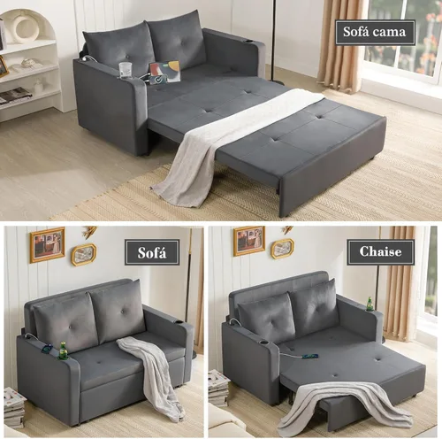 Miniatura 3 de Krcix Sofá cama extraíble 3 en 1, sofá cama de terciopelo de 56 pulgadas, sofá biplaza convertible para sala de estar, espacio pequeño, sofá cama