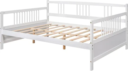 Miniatura 14 de Merax Sofá cama con cama nido, soporte de listones de madera, sofá cama moderno para sala de estar con rieles, tamaño completo, gris