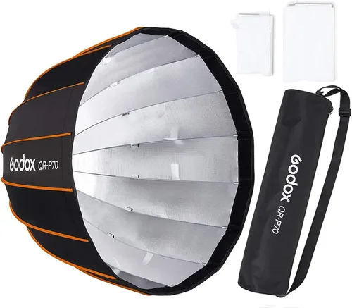 Miniatura 10 de Godox QR-P70 - Caja de luz parabólica de 27.5 pulgadas con montaje Bowens, ajuste rápido, con rejilla difusora frontal e interior y bolsa