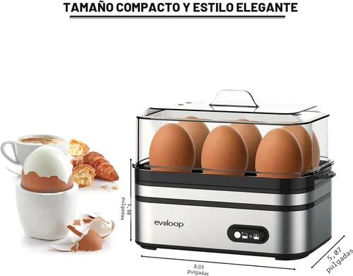 Miniatura 9 de Evoloop - Olla rápida para huevos eléctrica con capacidad para 6 huevos, para huevos cocidos suaves, medianos, duros, con máquina de escalfar