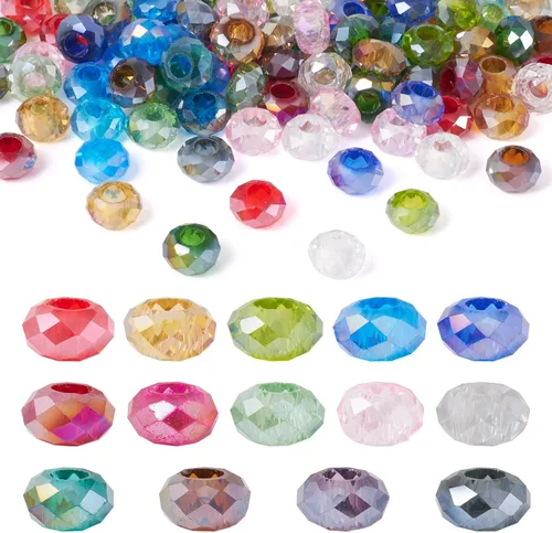 Miniatura 20 de Cheriswelry 100 cuentas europeas de agujero grande con diamantes de imitación de barril hechas a mano, arcilla polimérica, cuentas espaciadoras