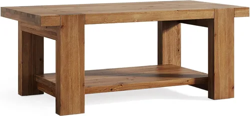 Miniatura 9 de Mesa de centro de madera maciza con estante de almacenamiento de 2 niveles, mesa central rectangular de granja de 47.2 pulgadas para sala de estar