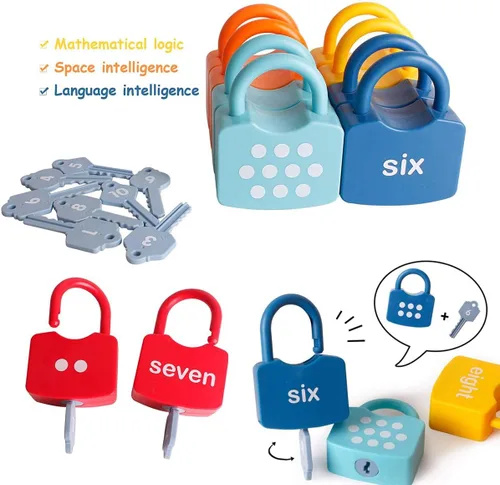 Miniatura 5 de Cerraduras de aprendizaje de números con llaves, 123 números de puntos a juego y conteo juguetes para niños aprendizaje de números, juguetes
