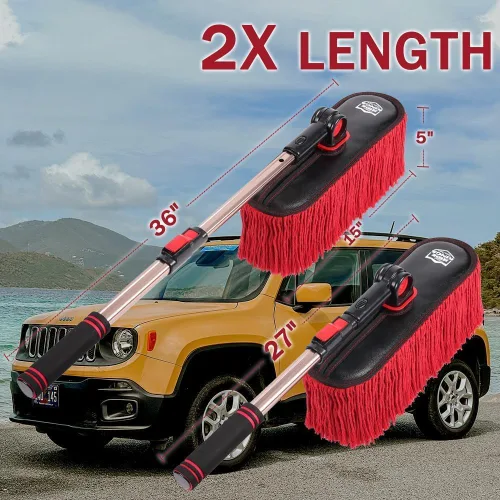 Miniatura 2 de Suministros de limpieza para automóvil, exterior libre de arañazos con pelo de algodón encerado, cepillo para polvo con mango telescópico extensible