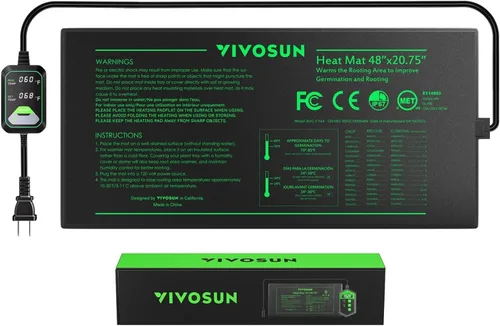 VIVOSUN Alfombrilla de calor para semilleros de 48"x20.75" con controlador de temperatura incorporado, almohadilla térmica para plantas certificada
