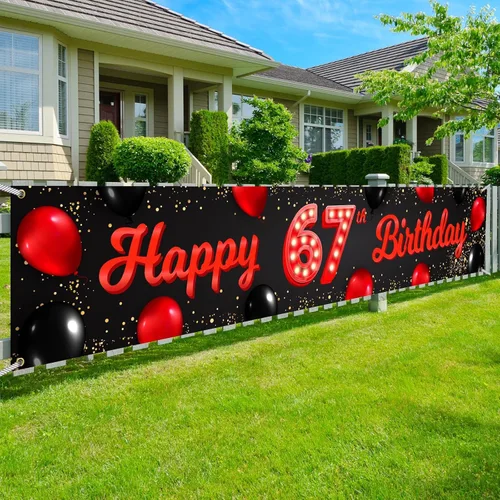 Miniatura 56 de Cartel de feliz cumpleaños número 10 color rojo y negro, globos para decoración temática para patio, jardín, niñas, mujeres, princesas, decoraciones