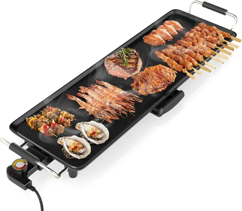 Miniatura 11 de LDAILY Plancha Eléctrica Antiadherente Extra Grande, Parrilla Teppanyaki BBQ con 4 Temperaturas Ajustables, Calentamiento Uniforme y Asas, Plancha