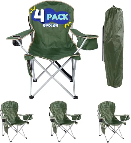 Miniatura 10 de EZONE Paquete de 2 sillas de campamento con enfriador de hielo integrado, silla portátil, bolsillo de almacenamiento, portavasos y bolsa
