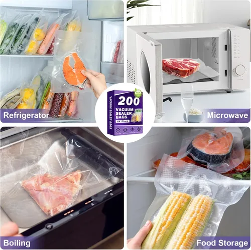 Miniatura 9 de Caregy - Bolsas selladoras al vacío de 400 cuartos, 8 x 12 pulgadas, libres de BPA para almacenamiento de alimentos, preparación de comidas o Sous